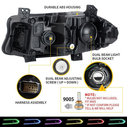 LED bloc optique avant RGB Style projecteur double faisceau noir pour 2015–2023 Dodge Charger 7th Gen (LD) – vue 9
