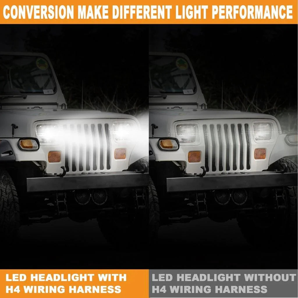 7x6 Inch LED Projector Headlights avec Hi-Lo Beam & Halo Ring DRL + H4 LED Headlight Brightness Intensifier Wiring Harness –…