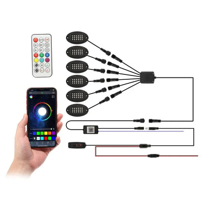 RGB LED éclairages de soubassement Kit avec Bluetooth APP & Télécommande sans fil, Multicolor Neon éclairage sous caisse avec
