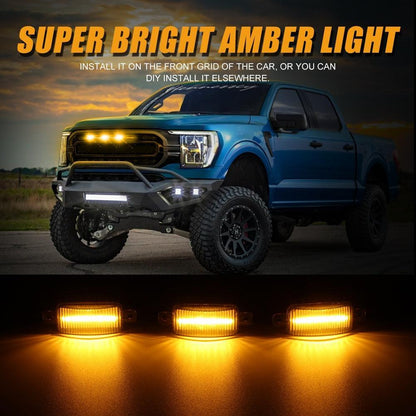 Lot de 3 LED avant feux de calandre style Raptor orange éclairage universel automobile Modification (orange shell/ boîtier