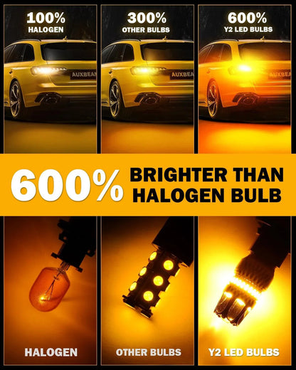 T20 7443 7440 Ampoules LED pour clignotants avant/arrière et feux latéraux 14W 6000LM CAN-bus 3000K orange Y2 série – 2