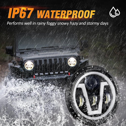 7″ phares LED Halo feux clignotants orange avec DRL feux de route/croisement pour Jeep Wrangler JK LJ CJ TJ – vue 5
