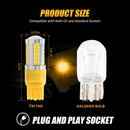 T20 7443 7440 LED clignotant Light Rear/Front, Side Maker Light 20W 4000LM 3500K orange 33LED série – 2 ampoules – vue 7