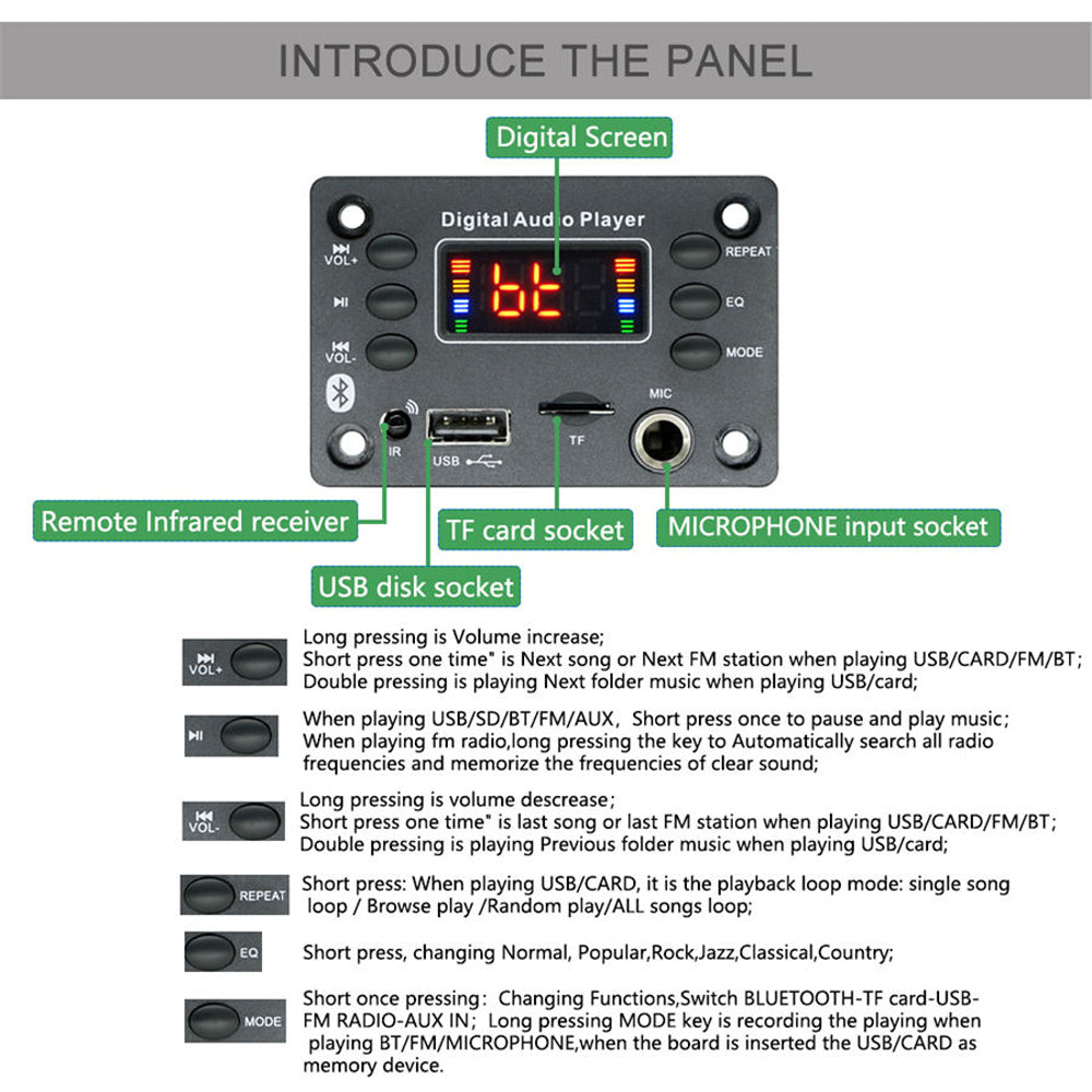 D136BT Bluetooth lecteur MP3 haut-parleur module MP3 carte décodeur avec Microphone – vue 3