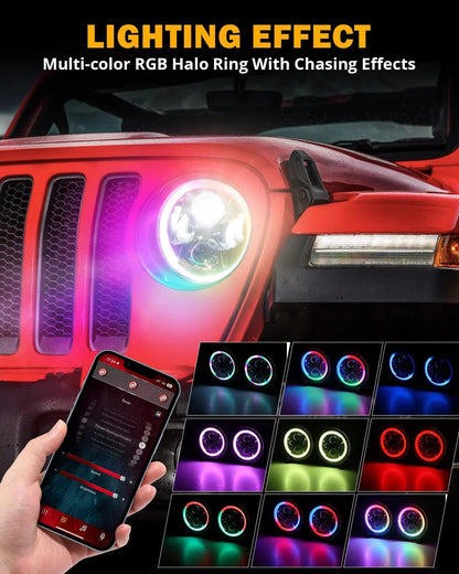 Upgraded 9″ rond LED phare avec RGB anneau Halo pour Jeep Wrangler JL – vue 3 – NOVADOMIO