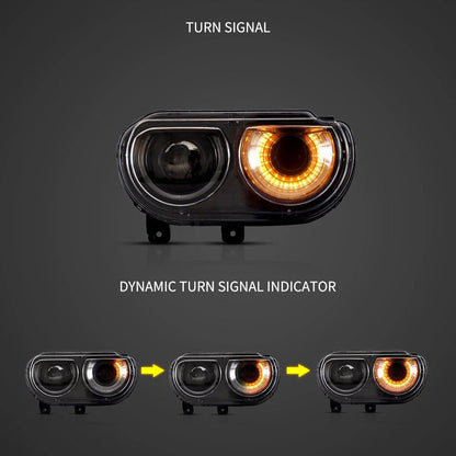 LED bloc optique avant projecteur double faisceau noir pour 2008–2014 Dodge Challenger 3th Gen Pre-Facelift – vue 3