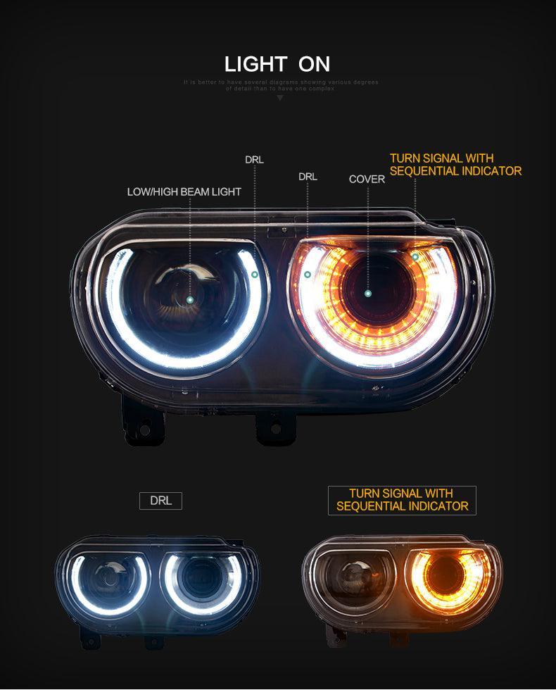 LED bloc optique avant RGB Style Dual Beam Projector noir pour 2008-2014 Dodge Challenger 3th Gen Pre-Facelift – vue 6