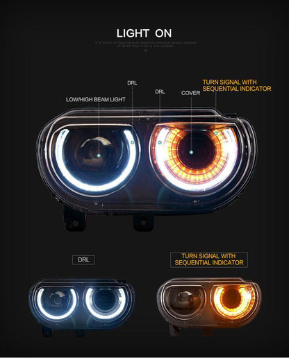 LED bloc optique avant RGB Style projecteur double faisceau noir pour 2008–2014 Dodge Challenger 3th Gen Pre-Facelift – vue 6