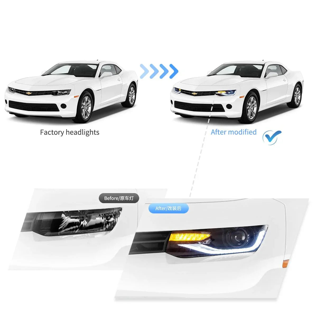 LED bloc optique avant Dual Beam Projector noir pour 2014-2015 Chevrolet Camaro – vue 9