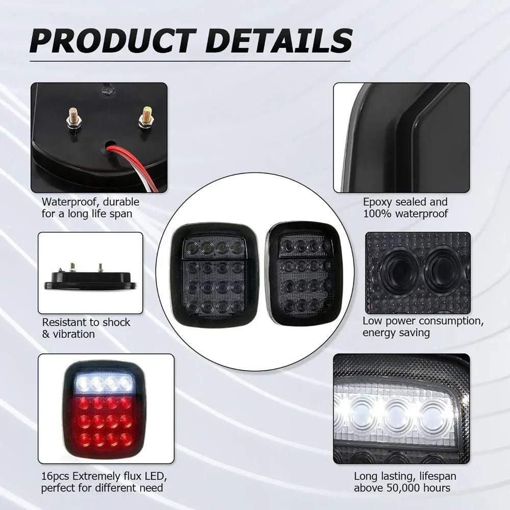 (2pcs/set) Universal Tail Lights 16LEDs pour Jeep Wrangler YJ TJ CJ Truck Trailer Boat (Smoked) – vue 5