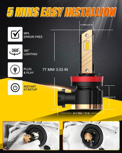 Lot de 2 H11/H8/H9 8 000 lm 3 000 K jaune Z3 LED antibrouillard/DRL ampoules 44 W pour 2012-21015 Toyota TACOMA – vue 2