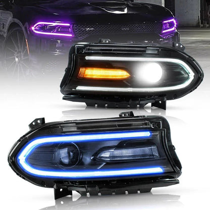 LED bloc optique avant RGB Style projecteur double faisceau noir pour 2015–2023 Dodge Charger 7th Gen (LD) – NOVADOMIO