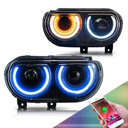 LED bloc optique avant RGB Style projecteur double faisceau noir pour 2008–2014 Dodge Challenger 3th Gen Pre-Facelift – vue 2
