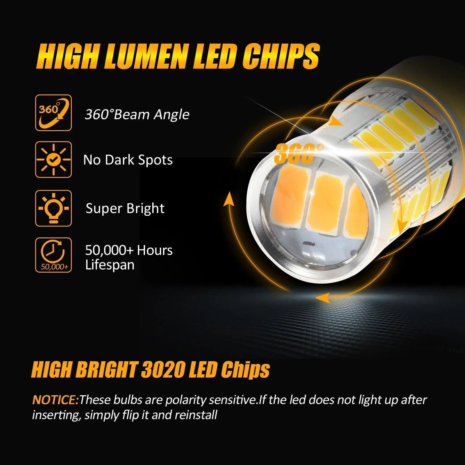 T20 7443 7440 LED clignotant Light Rear/Front, Side Maker Light 20W 4000LM 3500K orange 33LED série – 2 ampoules – vue 4