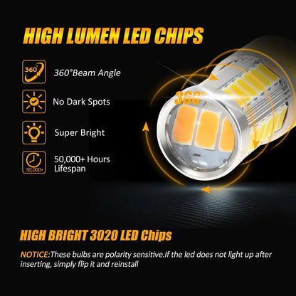 T20 7443 7440 LED clignotant Light Rear/Front, Side Maker Light 20W 4000LM 3500K orange 33LED série – 2 ampoules – vue 4