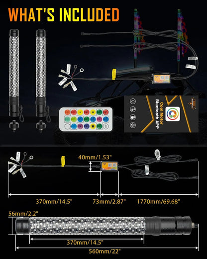 New 1.9FT LED RGB fouets LED avec clignotant & feu stop, Bluetooth APP/ télécommande – vue 8 – NOVADOMIO