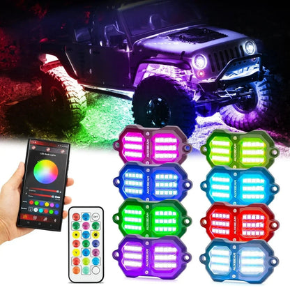 NEW Vibrant série | 8 pièces RGB LED éclairages de soubassement Kit Multicolor Neon éclairage sous caisse avec Bluetooth APP