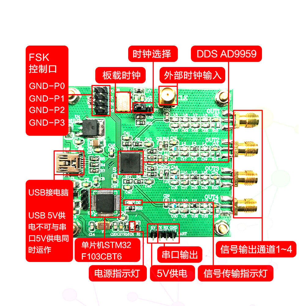 AD9959 module DDS à quatre canaux RF générateur de source de Signal sortie balayage AM – vue 2