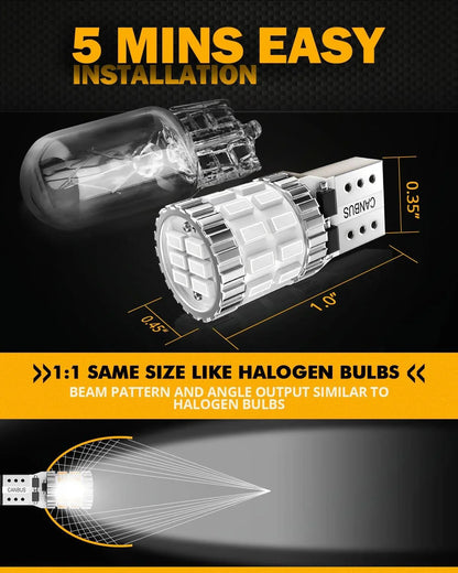 168 2825W5W T10 Ampoules LED pour plaque, feux latéraux et intérieur 3 W 400% plus lumineux CAN-bus anti-erreur bleu B1 série