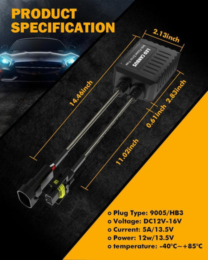 H11/H9/H8 C20-Model Decoder-Pro Enhanced Ampoules de phare LED CAN-bus Decoder Harness Resistor Conversion Kit lot de 2 – vue