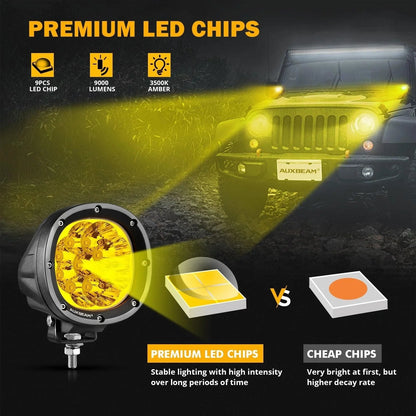 4″ 90 W rond LED feux longue portée Spot jaune avec montant A support de montage pour Ford Bronco 2/4 portes 2021 2022 – vue