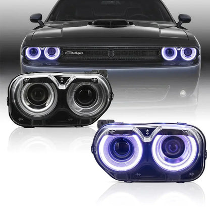 LED bloc optique avant RGB projecteur double faisceau noir pour 2015–2024 Dodge Challenger 3th Gen Facelifted – NOVADOMIO