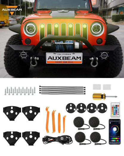 Lot de 4 RGBW Neon LED avant feux de calandre avec sans fil RF télécommande, Smartphone commande Bluetooth APP pour 2007–2017