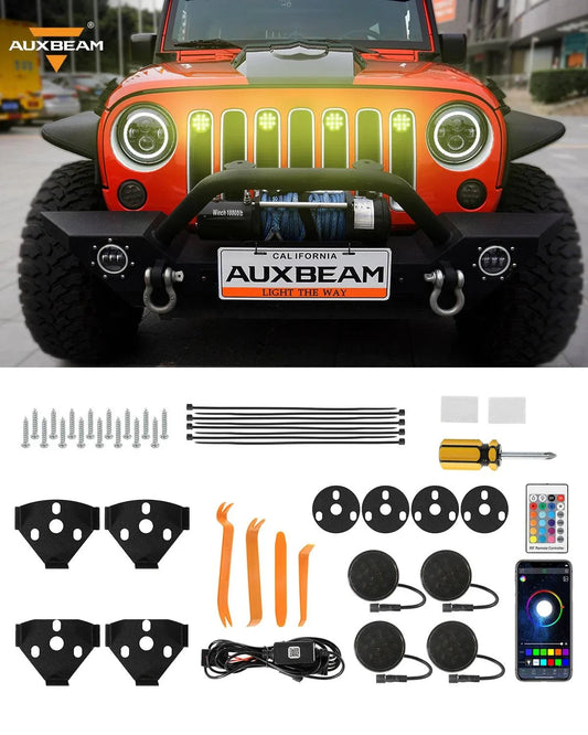 Lot de 4 RGBW Neon LED avant feux de calandre avec sans fil RF télécommande, Smartphone commande Bluetooth APP pour 2007–2017