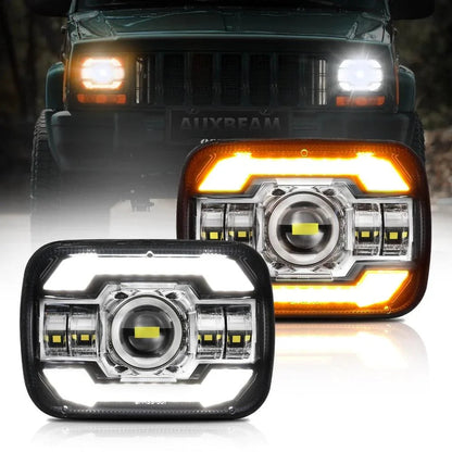 Starlight Flow série 7×6″ optique scellée phares LED avec feux de route/croisement & orange clignotant blanc DRL pour Jeep