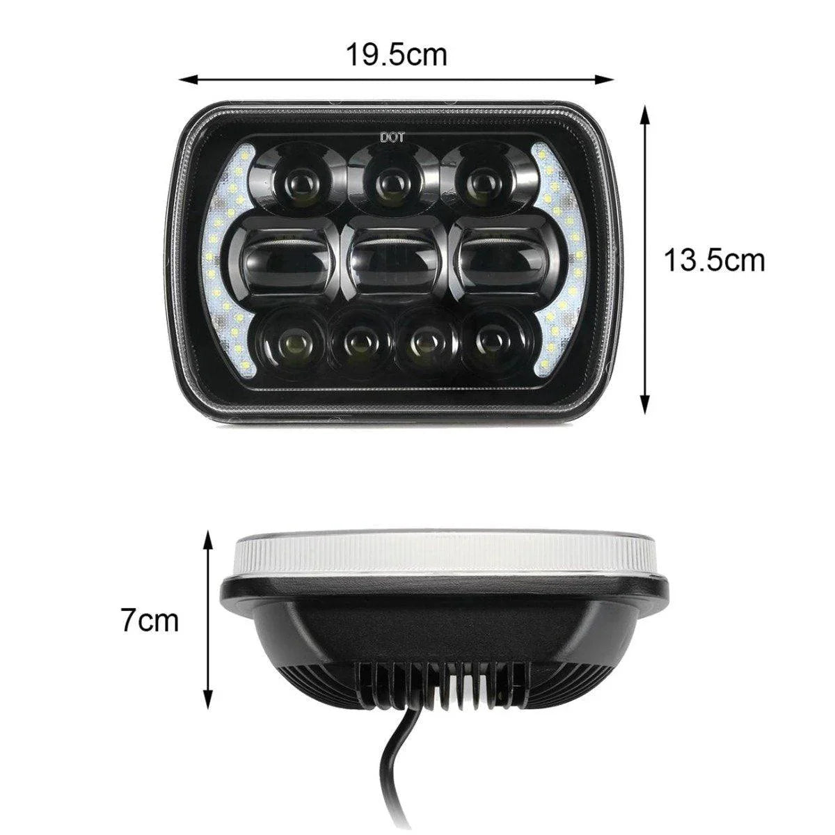 (2pcs/set) 65W 7x6 LED Hi-Lo Beam Headlights avec DRL pour Toyota Pickup Truck (noir/Chrome) – vue 6