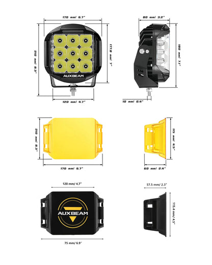 V-MAX série | 7″ 228 W 26 100 lm faisceau combiné éclairage latéral LED rond feux longue portée avec orange