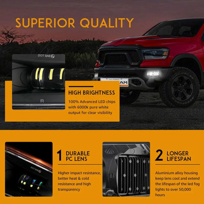 Lot de 2 36 W LED antibrouillard pour Dodge Ram 1500 2009–2012 Dodge Ram 2500/3500 2010–2018 (noir) – vue 3 – NOVADOMIO