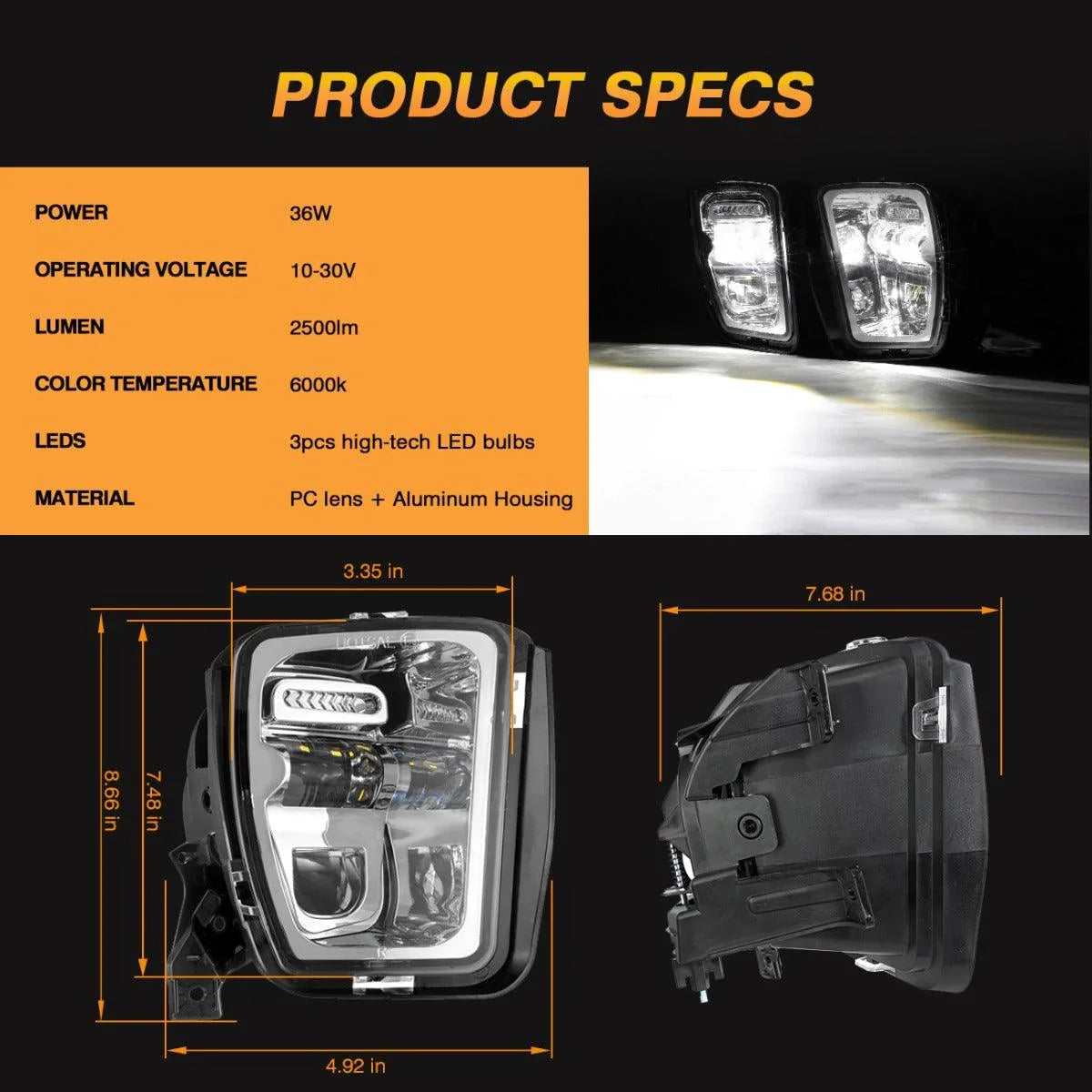 (2pcs/set) 36W LED Fog Lights pour Dodge Ram 1500 2013 2014 2015 2016 2017 2018 (Chrome) – vue 6