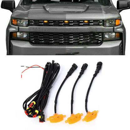 Lot de 3 LED avant feux de calandre style Raptor orange éclairage pour Chevrolet Silverado 1500 2016–2021 (orange shell/