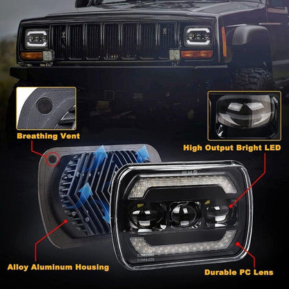Lot de 2 7×6″ optique scellée phares LED avec feux de route/croisement jaune clignotant blanc DRL Lamps – vue 5 – NOVADOMIO