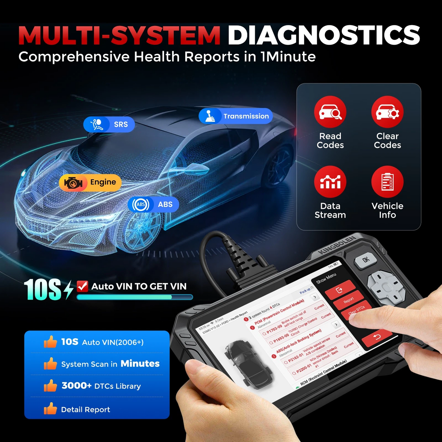 Valise diagnostic KINGBOLEN S608 – CAN FD, FCA SGW et mises à jour à vie – image produit 8 | NOVADOMIO