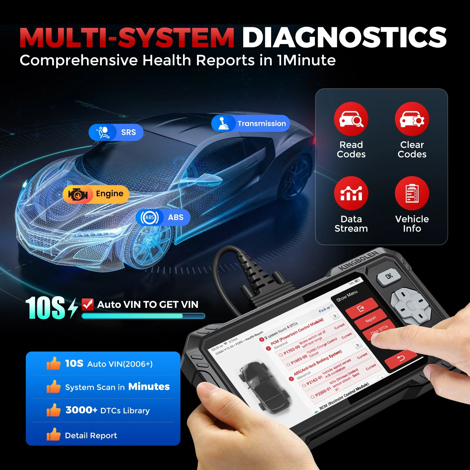 Valise diagnostic KINGBOLEN S608 – CAN FD, FCA SGW et mises à jour à vie – image produit 8 | NOVADOMIO