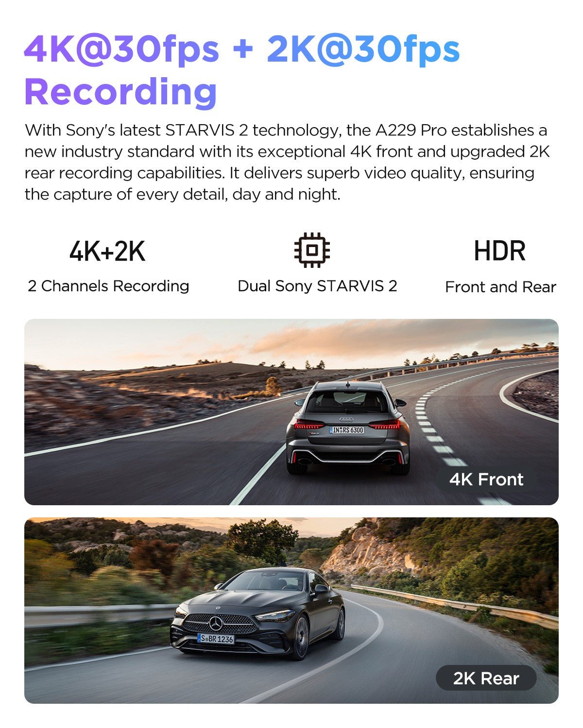 VIOFO A229 Pro 2CH – enregistrement 4K avant et 2K arrière