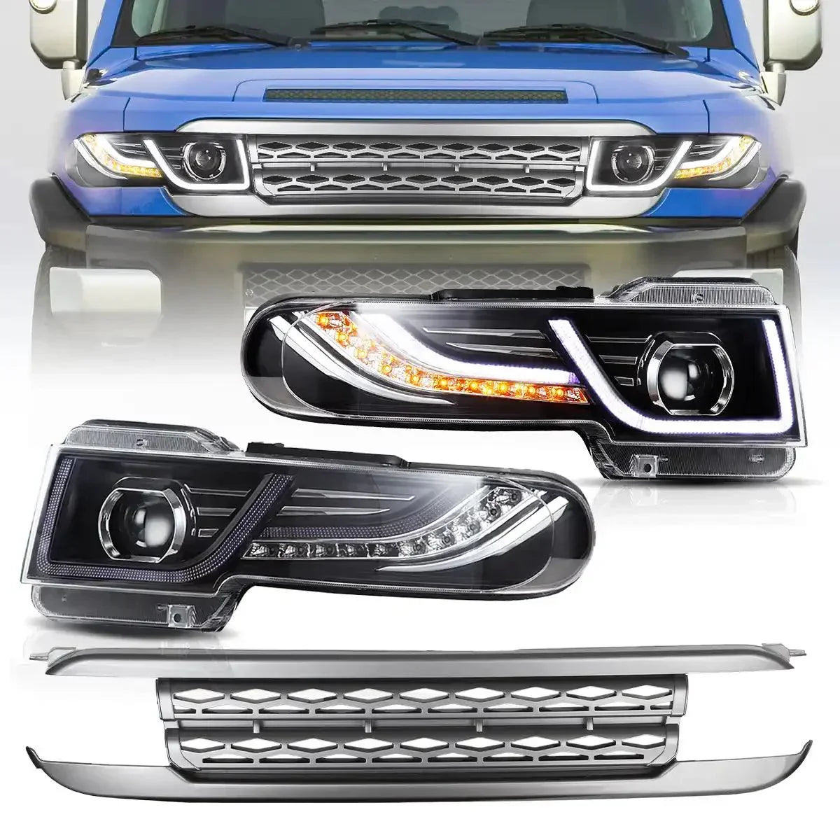 LED bloc optique avant Dual Beam Projector avec Grille pour 2007-2015 Toyota FJ Cruiser XJ10