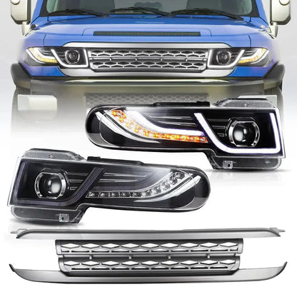 LED bloc optique avant projecteur double faisceau avec Grille pour 2007–2015 Toyota FJ Cruiser XJ10 – NOVADOMIO